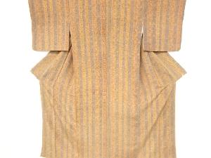 縮緬地縞に花更紗模様小紋着物